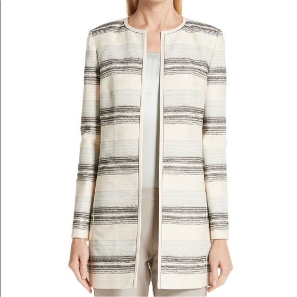 Lafayette 148 Pria Cream Metallic Tweed Open Front Jacket Blazer Raffia Size 6 - Picture 1 of 8